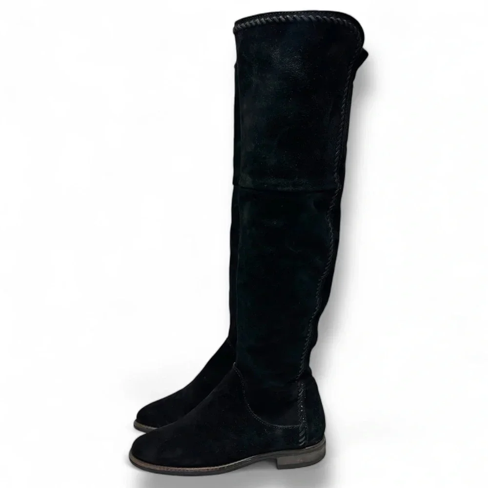 Miz Mooz Black Suede Over The Knee Side Zip Slip On Flat Boots Size 36